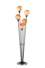 Jestero Floor Lamp, 5 Light E14, With 15cm Round Dark Pink Marble Effect Glass Shade Satin Nickel & Satin Black