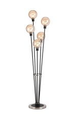 Jestero Floor Lamp, 5 Light E14, With 15cm Round Segment Glass Shade Satin Nickel, Amber Plated, Satin Black