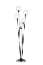 Jestero Floor Lamp, 5 Light E14, With 15cm Round Segment Glass Shade Satin Nickel, Clear, Satin Black