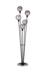 Jestero Floor Lamp, 5 Light E14, With 15cm Round Segment Glass Shade Satin Nickel, Smoke Plated, Satin Black