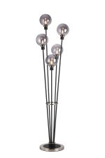 Jestero Floor Lamp, 5 Light E14, With 15cm Round Glass Shade Satin Nickel, Smoke Plated, Satin Black