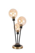 Jestero Table Lamp Touch Switch, 3 Light E14, With 15cm Round Glass Shade Brass, Amber Plated, Satin Black