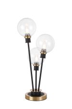 Jestero Table Lamp Touch Switch, 3 Light E14, With 15cm Round Glass Shade Brass, Clear, Satin Black