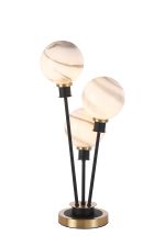 Jestero Table Lamp Touch Switch, 3 Light E14, With 15cm Round Marble Effect Glass Shade Brass, White, Satin Black