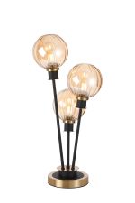 Jestero Table Lamp Touch Switch, 3 Light E14, With 15cm Round Segment Glass Shade Brass, Amber Plated, Satin Black