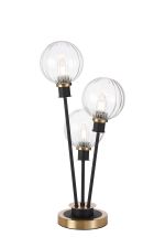 Jestero Table Lamp Touch Switch, 3 Light E14, With 15cm Round Segment Glass Shade Brass, Clear, Satin Black