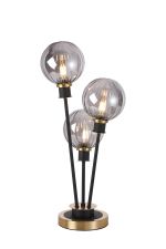 Jestero Table Lamp Touch Switch, 3 Light E14, With 15cm Round Segment Glass Shade Brass, Smoke Plated, Satin Black