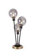 Jestero Table Lamp Touch Switch, 3 Light E14, With 15cm Round Glass Shade Brass, Smoke Plated, Satin Black