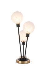 Jestero Table Lamp Touch Switch, 3 Light E14, With 15cm Round Speckled Glass Shade Brass, White, Satin Black
