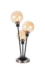 Jestero Table Lamp Touch Switch, 3 Light E14, With 15cm Round Glass Shade Satin Nickel, Amber Plated, Satin Black