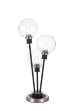 Jestero Table Lamp Touch Switch, 3 Light E14, With 15cm Round Glass Shade Satin Nickel, Clear, Satin Black