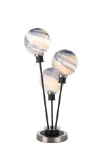 Jestero Table Lamp Touch Switch, 3 Light E14, With 15cm Round Dark Blue Marble Effect Glass Shade Satin Nickel & Satin Black