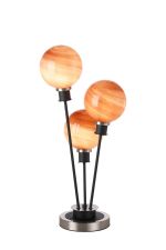 Jestero Table Lamp Touch Switch, 3 Light E14, With 15cm Round Dark Pink Marble Effect Glass Shade Satin Nickel & Satin Black