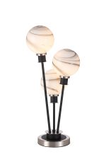 Jestero Table Lamp Touch Switch, 3 Light E14, With 15cm Round Marble Effect Glass Shade Satin Nickel, White, Satin Black