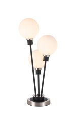 Jestero Table Lamp Touch Switch, 3 Light E14, With 15cm Round Glass Shade Satin Nickel, Opal, Satin Black