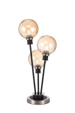 Jestero Table Lamp Touch Switch, 3 Light E14, With 15cm Round Segment Glass Shade Satin Nickel, Amber Plated, Satin Black