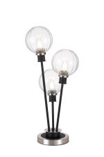 Jestero Table Lamp Touch Switch, 3 Light E14, With 15cm Round Segment Glass Shade Satin Nickel, Clear, Satin Black