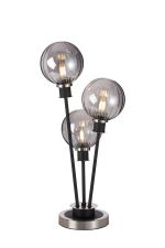 Jestero Table Lamp Touch Switch, 3 Light E14, With 15cm Round Segment Glass Shade Satin Nickel, Smoke Plated, Satin Black