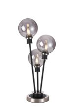 Jestero Table Lamp Touch Switch, 3 Light E14, With 15cm Round Glass Shade Satin Nickel, Smoke Plated, Satin Black