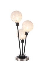 Jestero Table Lamp Touch Switch, 3 Light E14, With 15cm Round Speckled Glass Shade Satin Nickel, White, Satin Black