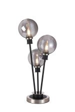 Jestero Table Lamp Touch Switch, 3 Light E14, With 15cm Round Double Texture Smooth/Ribbed Glass Shade Satin Nickel,Smoke Plated, Satin Black
