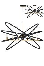Geona Adjustable Rings Pendant/Semi Ceiling Oval, 6 x E14, Gold/Black