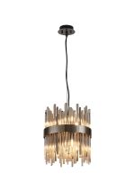 Cucine 26cm Glass Rod Pendant Round, 6 Light G9, Black Chrome/Cognac