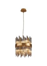 Cucine 26cm Glass Rod Pendant Round, 6 Light G9, Brass/Smoke