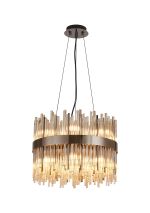 Cucine 40cm Glass Rod Pendant Round, 12 Light G9, Black Chrome/Cognac
