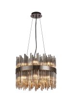 Cucine 40cm Glass Rod Pendant Round, 12 Light G9, Black Chrome/Smoke