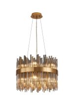 Cucine 40cm Glass Rod Pendant Round, 12 Light G9, Brass/Smoke