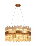 Cucine 60cm Glass Rod Pendant Round, 18 Light G9, Brass/Cognac Item Weight: 19kg
