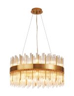 Cucine 60cm Glass Rod Pendant Round, 18 Light G9, Brass/Clear Item Weight: 19kg