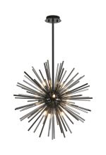 Cucine 55cm Sputnik Glass Rod Pendant Round, 9 Light G9, Black Chrome/Smoke