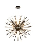 Cucine 75cm Sputnik Glass Rod Pendant Round, 18 Light G9, Black Chrome/Cognac