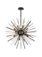 Cucine 75cm Sputnik Glass Rod Pendant Round, 18 Light G9, Black Chrome/Clear