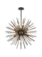 Cucine 75cm Sputnik Glass Rod Pendant Round, 18 Light G9, Black Chrome/Smoke