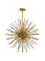 Cucine 75cm Sputnik Glass Rod Pendant Round, 18 Light G9, Brass/Smoke