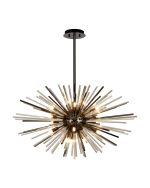 Cucine 75cm Sputnik Glass Rod Pendant Horizontal Oval, 18 Light G9, Black Chrome/Cognac