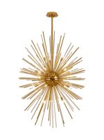 Cucine 80cm Sputnik Glass Rod Pendant Vertical Oval, 24 Light G9, Brass/Cognac