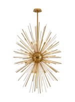Cucine 80cm Sputnik Glass Rod Pendant Vertical Oval, 24 Light G9, Brass/Clear