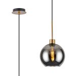 Lori 1.7m Single Pendant, 1 Light Adjustable E27, Antique Gold/Smoke Open Mouth Round Globe Shades