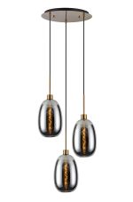 Lori 40cm Round Pendant, 3 Light Adjustable E27, Antique Gold/Chrome Slim Curved Trapezium Shades