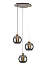 Lori 40cm Round Pendant, 3 Light Adjustable E27, Antique Gold/Smoke Open Mouth Round Globe Shades