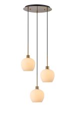 Lori 40cm Round Pendant, 3 Light Adjustable E27, Antique Gold/Opal Wine Shades
