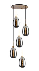 Lori 45cm Round Pendant, 5 Light Adjustable E27, Antique Gold/Chrome Slim Curved Trapezium Shades