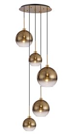 (KOOMS) Lori 45cm Round Pendant, 5 Light Adjustable E27, Antique Gold/Gold Fade/Clear Globe Shades