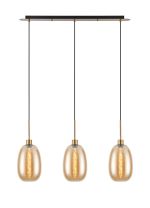 Lori Linear Pendant, 3 Light Adjustable E27, Antique Gold/Amber Slim Curved Trapezium Shades