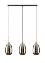 Lori Linear Pendant, 3 Light Adjustable E27, Antique Gold/Chrome Slim Curved Trapezium Shades