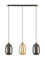 Lori Linear Pendant, 3 Light Adjustable E27, Antique Gold/Amber/Smoke Slim Curved Trapezium Shades